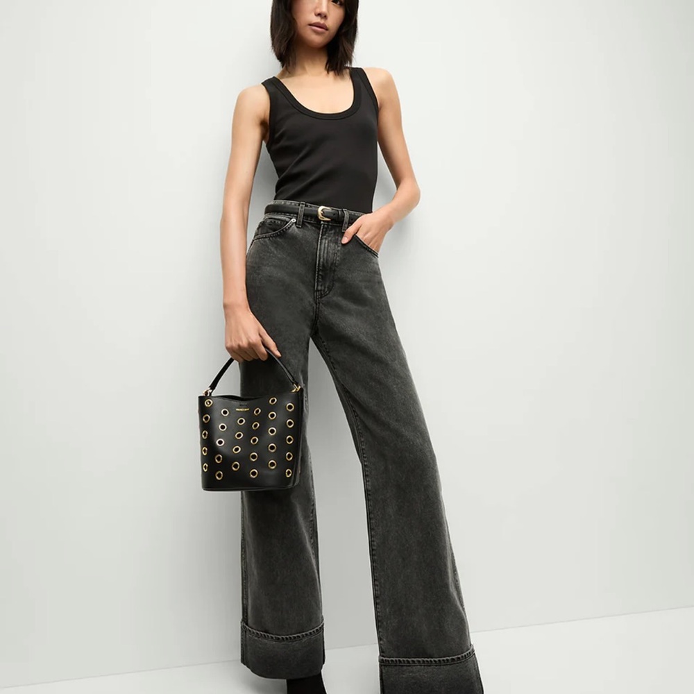 Veronica Beard Taylor Cuffed Black Wide-Leg Jeans